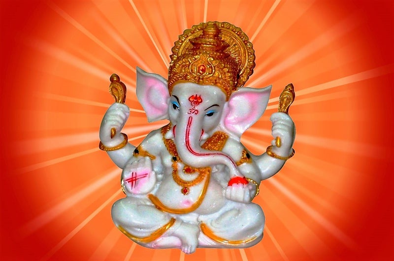 Lightahead The Blessing. A White & Gold Statue of Lord Ganesh Ganpati Elephant Hindu God Made from Marble Powder - Image 2